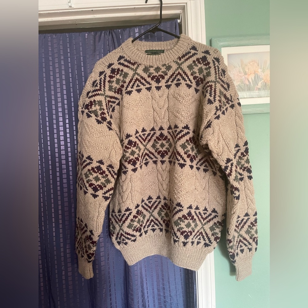 Vintage Robinson's Private Stock Men's 100% Wool thick Sweater L Beige Hand Knit